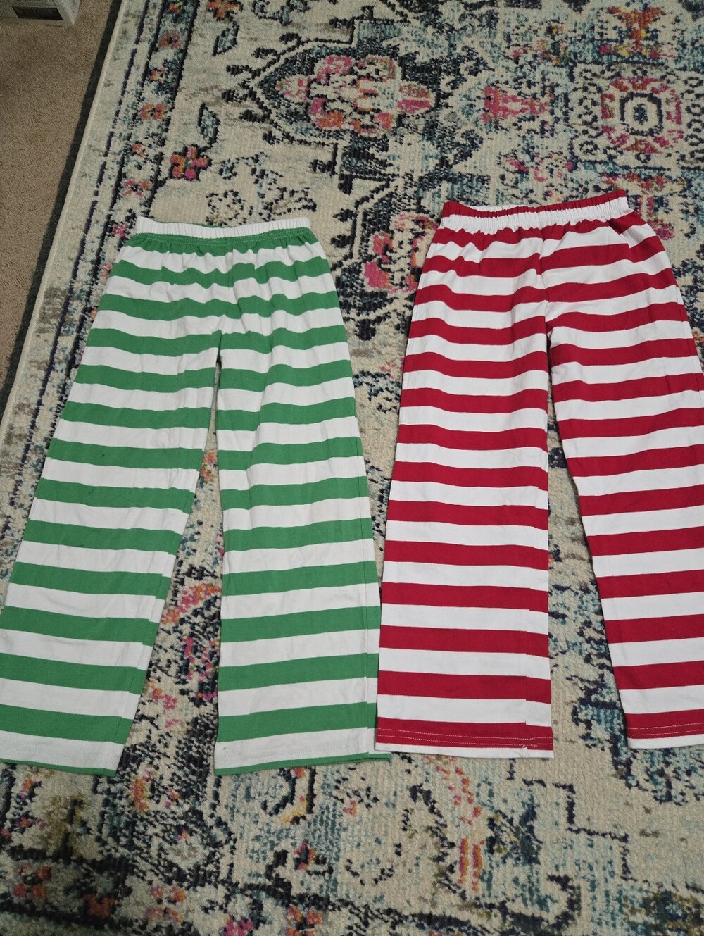 Boys Knit Striped Pants Red & Green